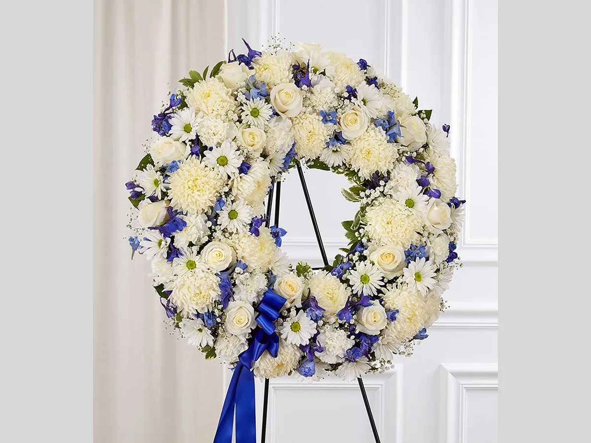 Blue and White Standing Wreath
