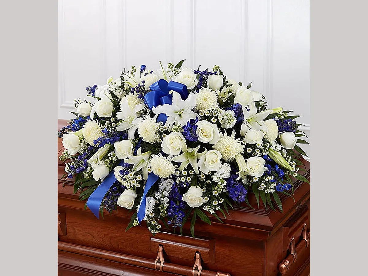 Blue and White Half Casket Cover