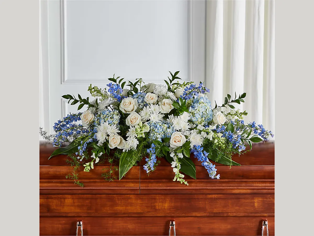Blue and White Casket Spray