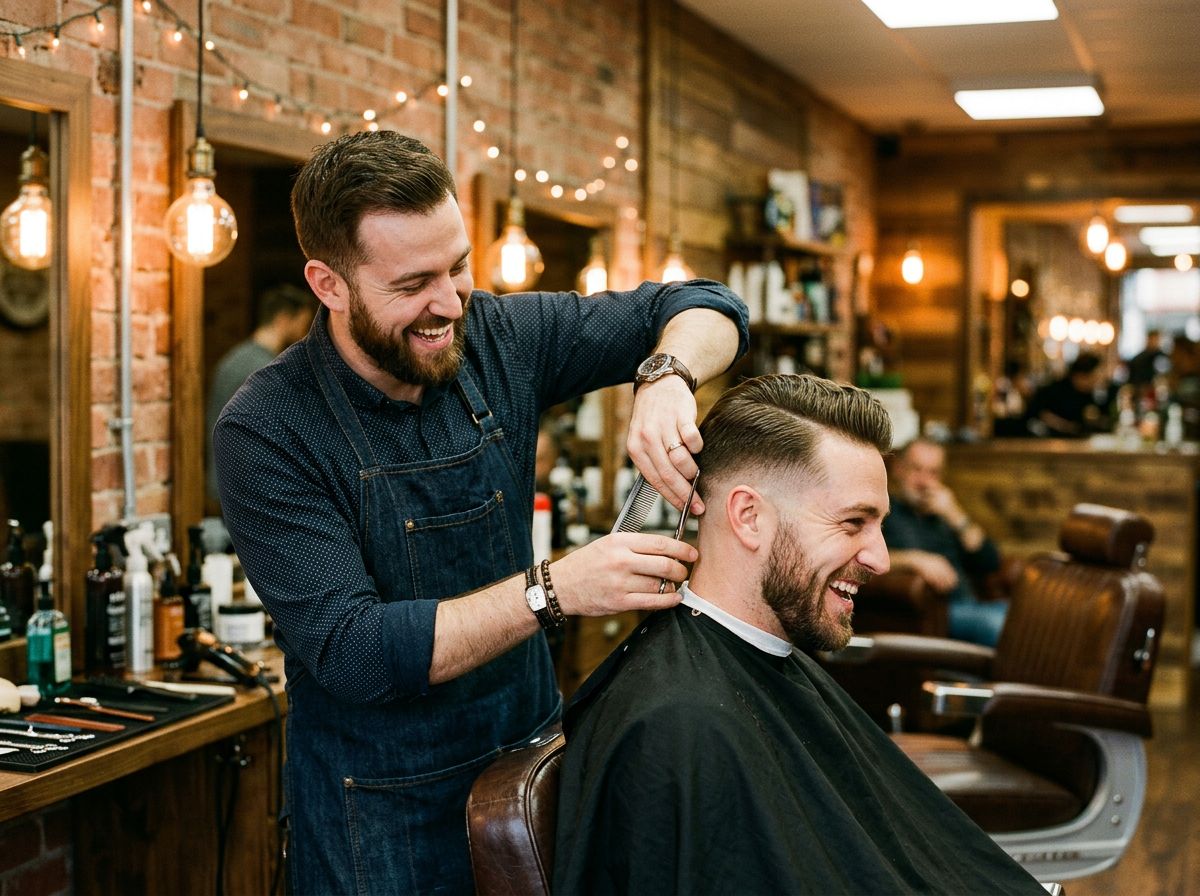 A barber finishing a haircut