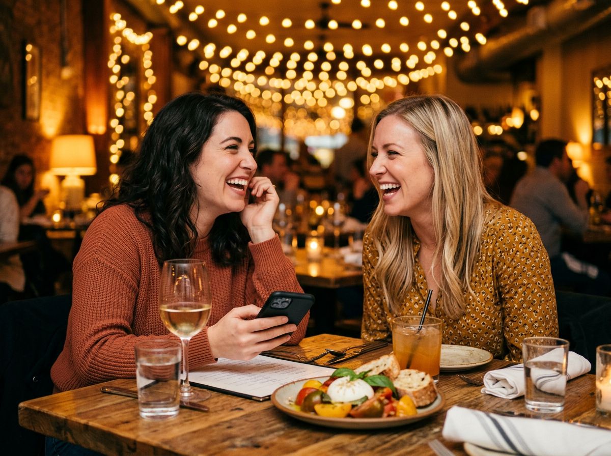 Two friends ordering at a restaurant table