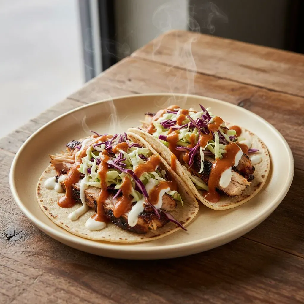A plate with two gator taco